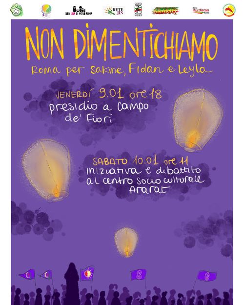 Non dimentichiamo: Roma con Sakine, Fidan e Leyla. 2013-2026 ancora chiediamo verità e giustizia! - RACCONTI DI VITA E DI LOTTA